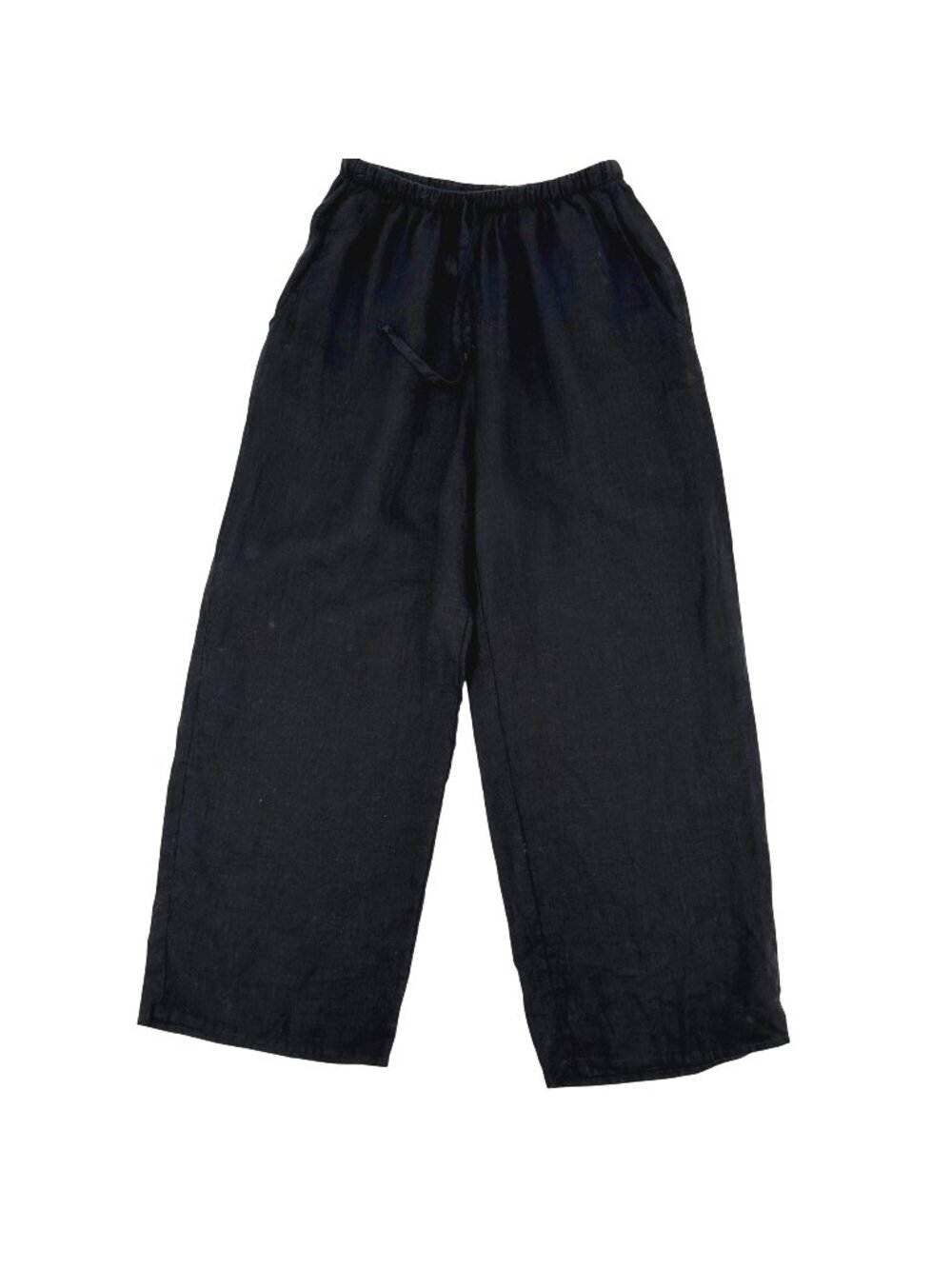 NWOT Flax Womens Black Linen Wide-Leg Drawstring Pants Size P (Small)